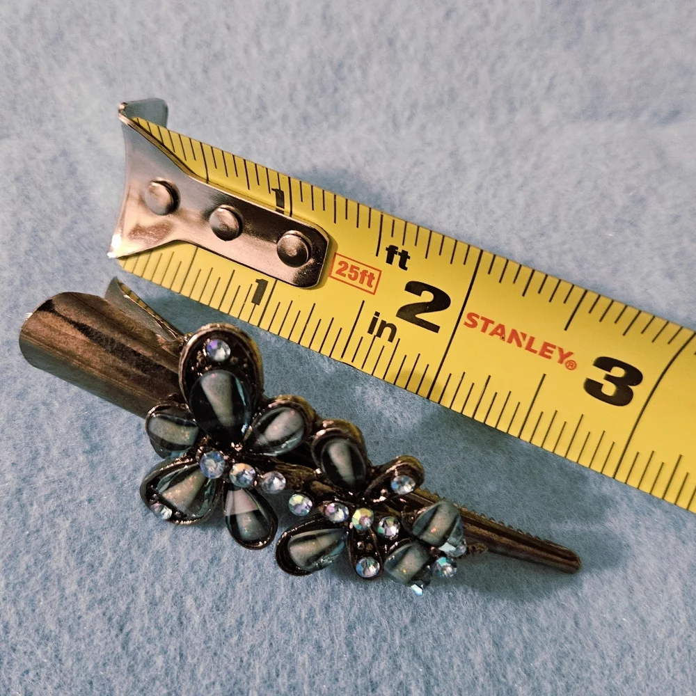 VTG 1970s Rhinestone Butterfly Alligator-Style Beak Hair Clip Barette Gunmetal